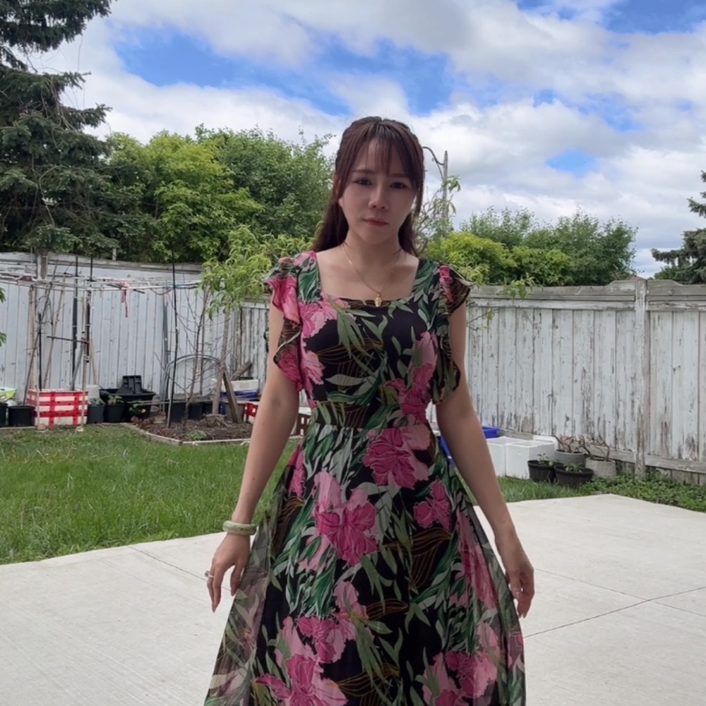Pink and Black Maxi Sundress with Flutter Cap Sleeves - Picture 1 of 3